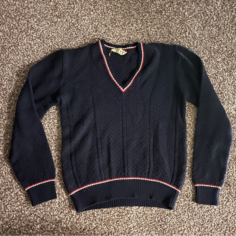 preppy blue v-neck sweater